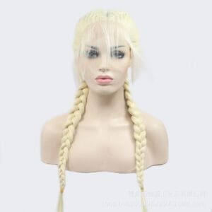 factory direct sales hand hook front lace wig gold double ponytail fishbone braid one piece drop shipping