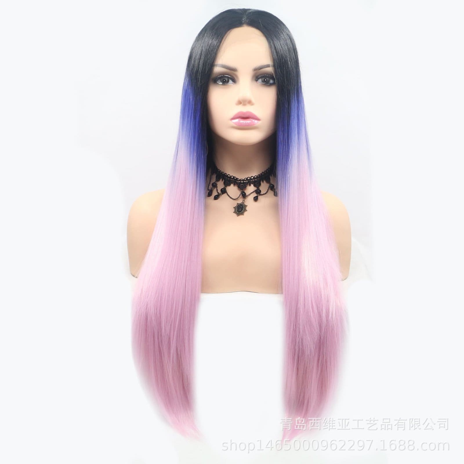 Hand-Tied Lace Front Ombre Long Straight Wig - 24 Inch Gradient Sleek Hair, Premium Matte Heat Resistant Fiber, Realistic & No Plastic Shine - Image 2