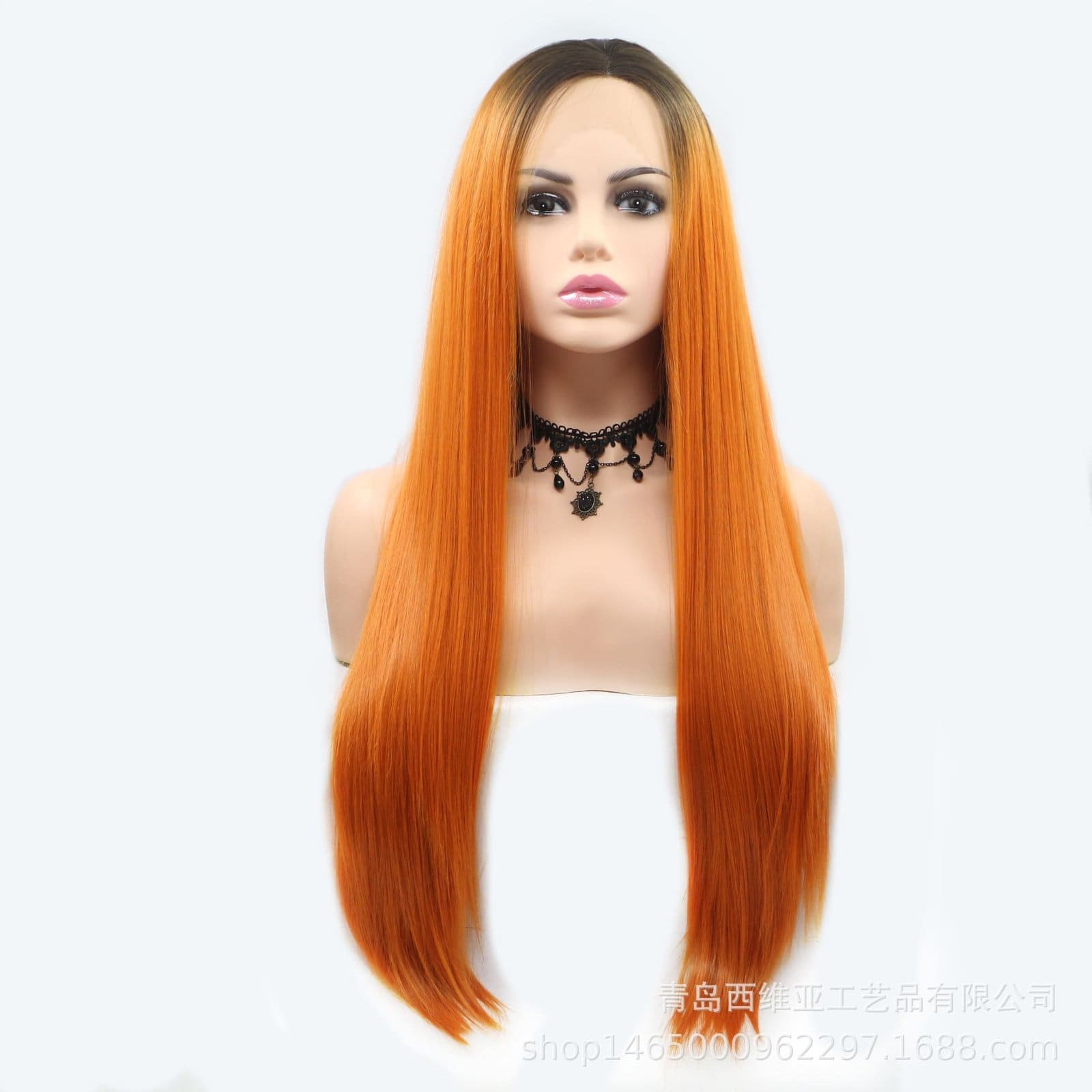 Hand hook front lace carnicaron Japanese silk wig free parting long straight hair one piece drop shipping