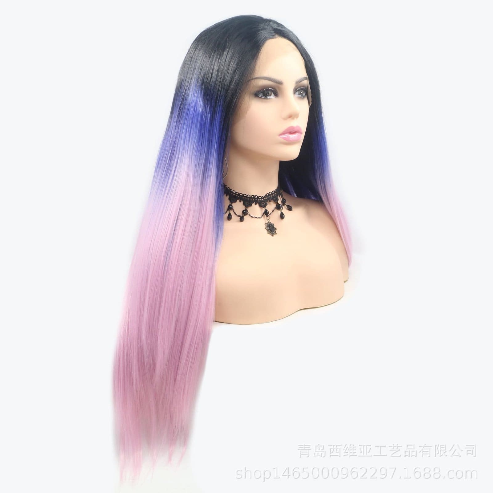 Hand-Tied Lace Front Ombre Long Straight Wig - 24 Inch Gradient Sleek Hair, Premium Matte Heat Resistant Fiber, Realistic & No Plastic Shine - Image 3