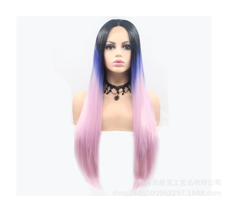 Hand-Tied Lace Front Ombre Long Straight Wig - 24 Inch Gradient Sleek Hair, Premium Matte Heat Resistant Fiber, Realistic & No Plastic Shine - Image 5