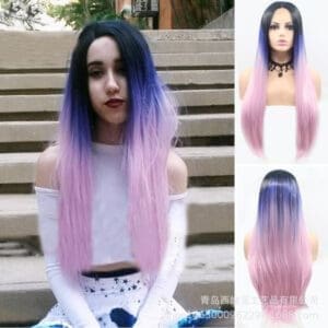 Hand-Tied Lace Front Ombre Long Straight Wig - 24 Inch Gradient Sleek Hair, Premium Matte Heat Resistant Fiber, Realistic & No Plastic Shine