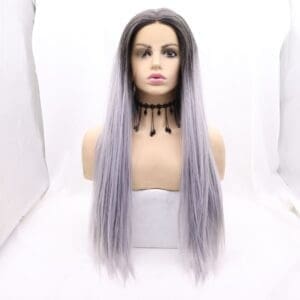 Lace Front Ombre Purple Long Straight Wig - 24 Inch Gradient Purple Sleek Hair, Premium Matte Heat Resistant Fiber, Realistic & No Plastic Shine