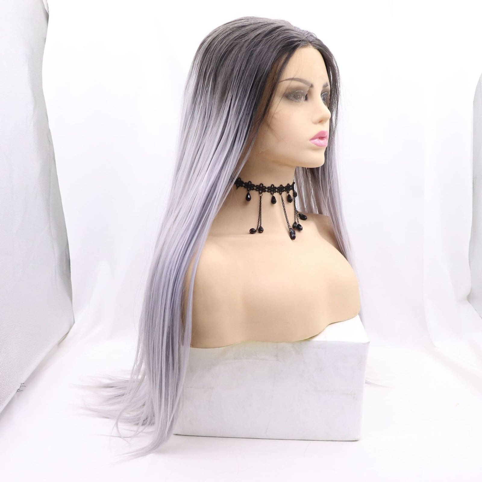 Lace Front Ombre Purple Long Straight Wig - 24 Inch Gradient Purple Sleek Hair, Premium Matte Heat Resistant Fiber, Realistic & No Plastic Shine - Image 2