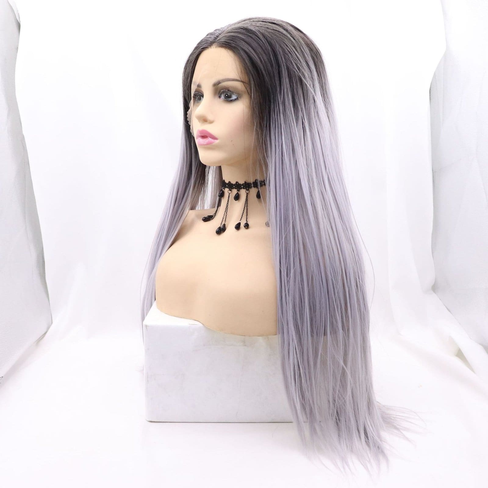 Lace Front Ombre Purple Long Straight Wig - 24 Inch Gradient Purple Sleek Hair, Premium Matte Heat Resistant Fiber, Realistic & No Plastic Shine - Image 3