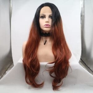 Gradient long curls Chemical fiber front lace wig matte high temperature silk daily full top head cover