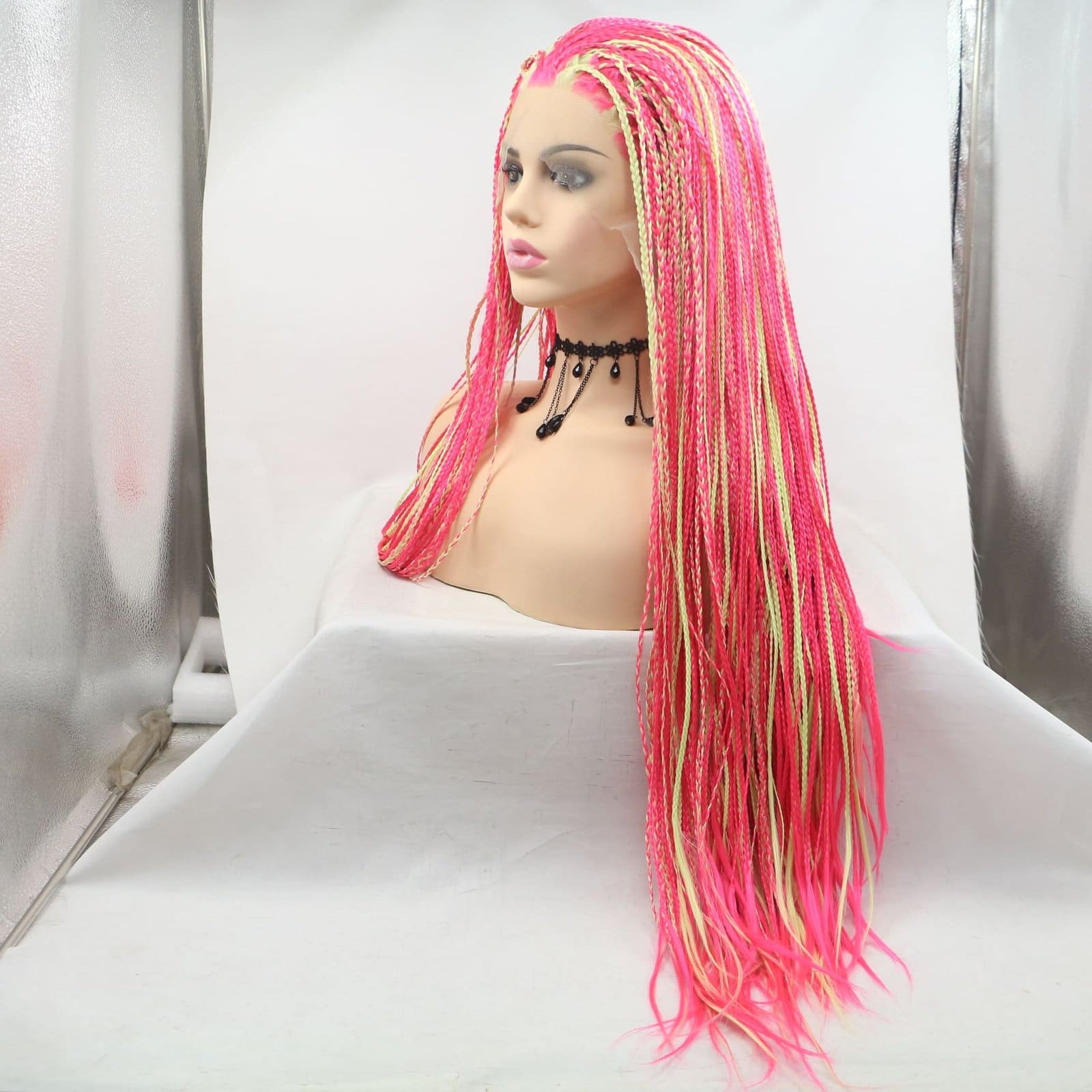 Front lace synthetic wig hottie hand-knitted three strands of dirty braids hip hop rock headgear - Image 2