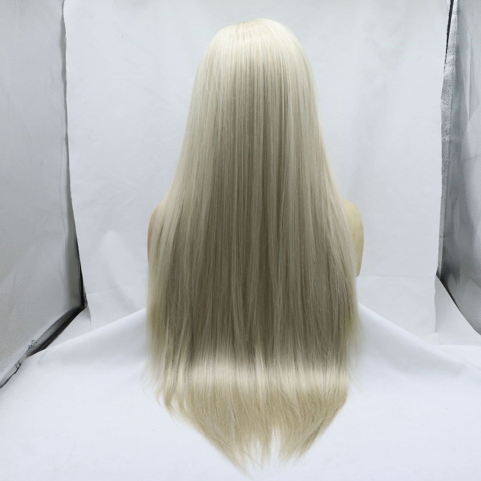 Platinum Glow Front Lace Hand-Tied Straight Wig Matte High-Temp Fiber, Free Parting Natural Hairline - Image 3