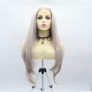 13*4 forehead large area hand hook front lace free parting gray long curly hair synthetic fiber full head cover