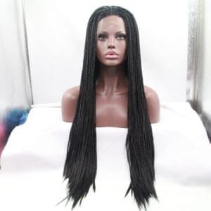 Front lace wig natural black three strand thick braid rose inner net hand braided dirty braid