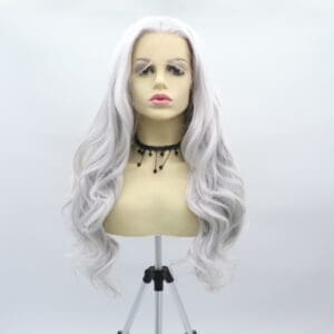 Hand-knitted front lace silver gray 13*3 middle parting big wave long curly cross-border e-commerce foreign trade wigs chemical fiber headset