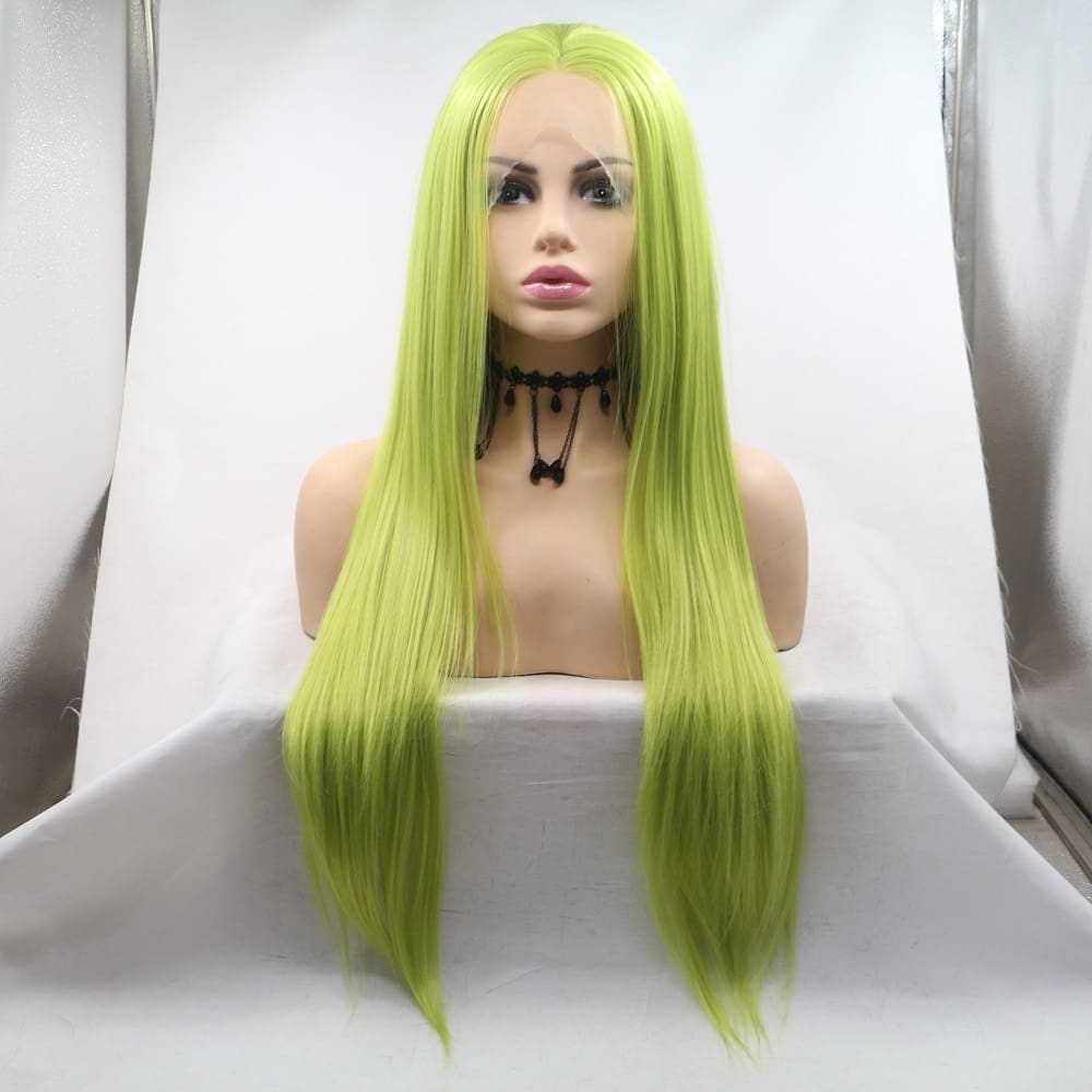Mixed green free split length straight cos chemical fiber wig hand hook front lace headgear direct sales