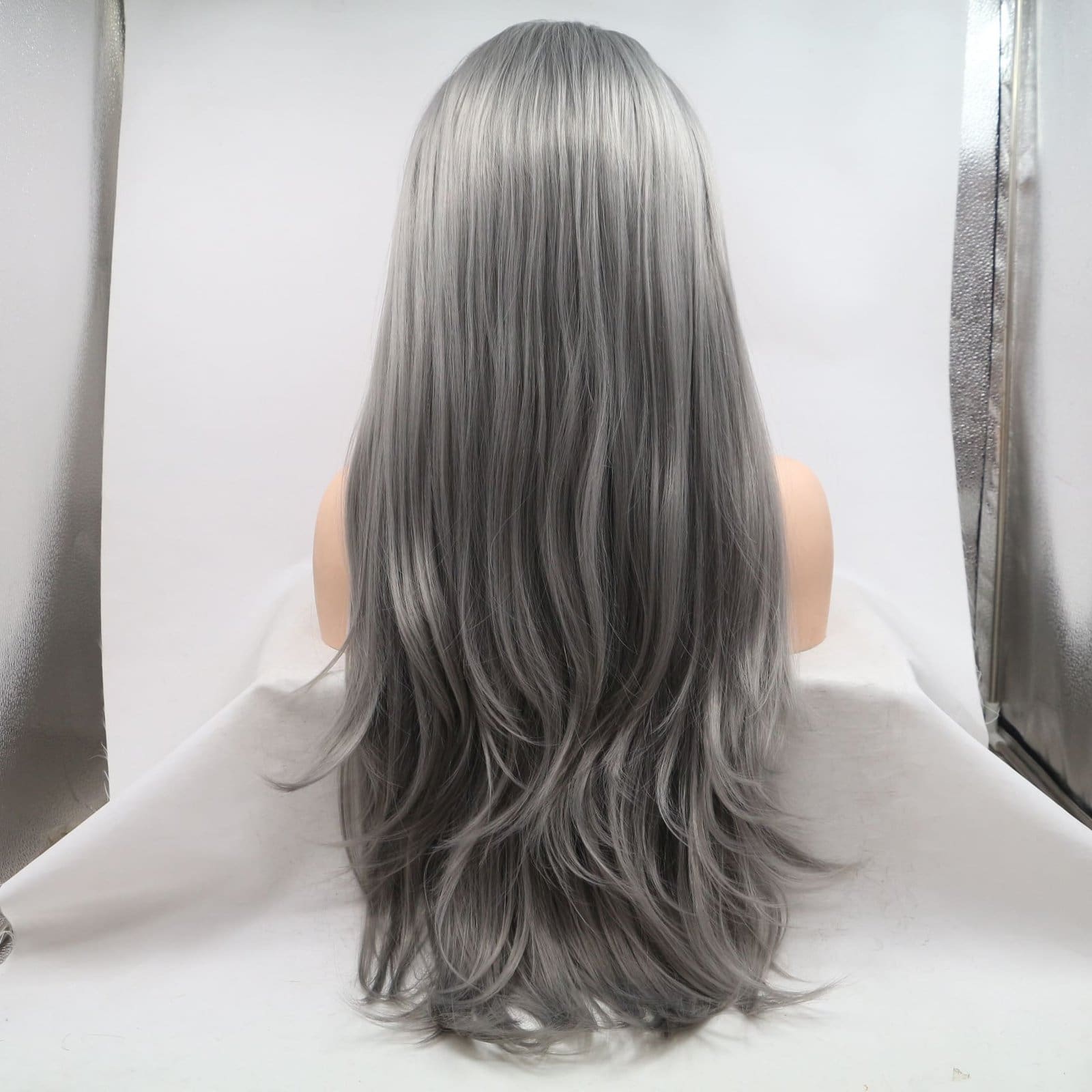 00330 Lace Front Long Wave Synthetic Wig - 24 Inch Free Weight Granny Grey Body Waves, Premium Matte Heat Resistant Fiber, No Plastic Sheen - Image 3