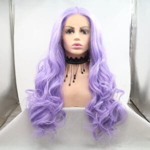 Cross-border foreign trade factory direct sales hand-knitted front lace chemical fiber wig matte high temperature silk purple long curls