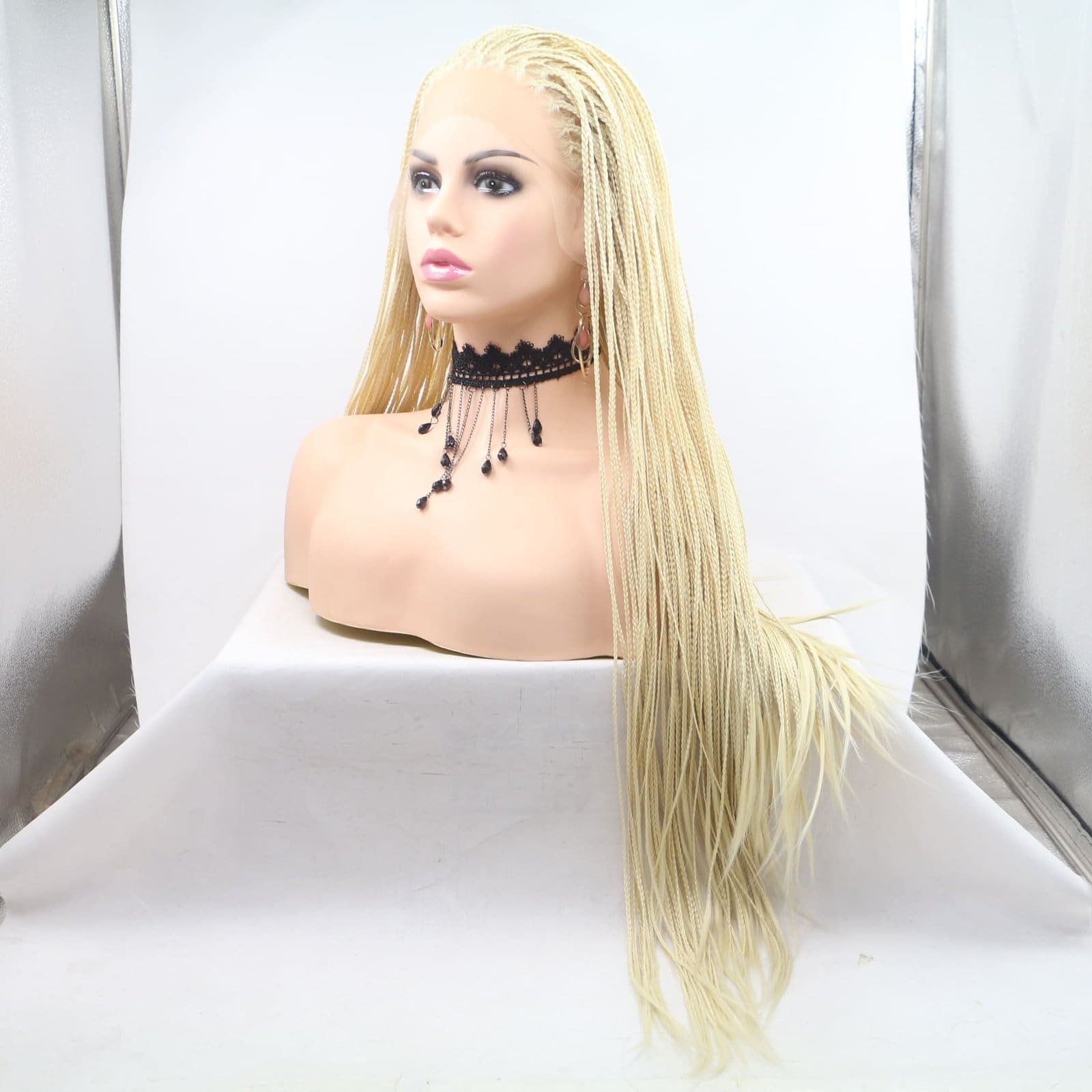 0093 Blonde Micro Braided Synthetic Wig - 24 Inch Small Box Braids for Women, Matte High-Temperature Fiber, Natural Looking Lace Front Style - Image 4