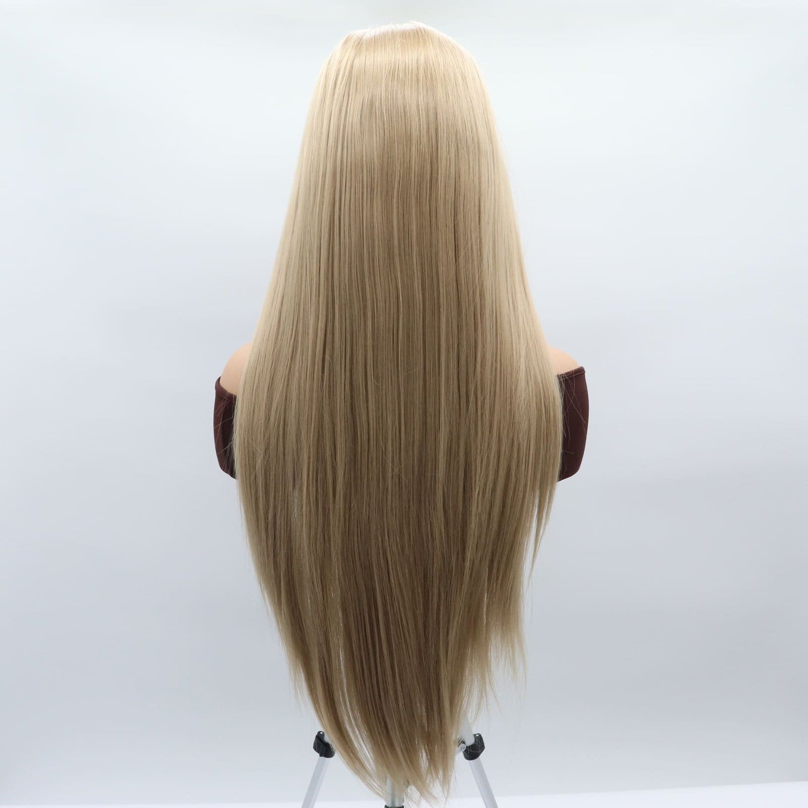Hand hook front lace middle parting gold long straight matte high temperature silk chemical fiber full top cover - Image 4