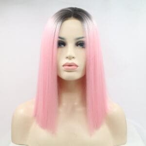Factory direct sales hand hook front lace chemical fiber wig gradient pink high temperature silk clavicle hair one piece dropship
