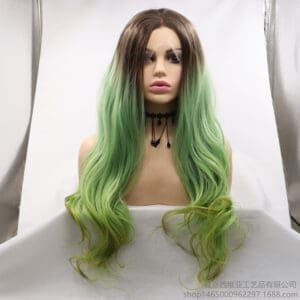 Hand tie lace front gradient long curly wig with long bangs 24 inches, length can be customized