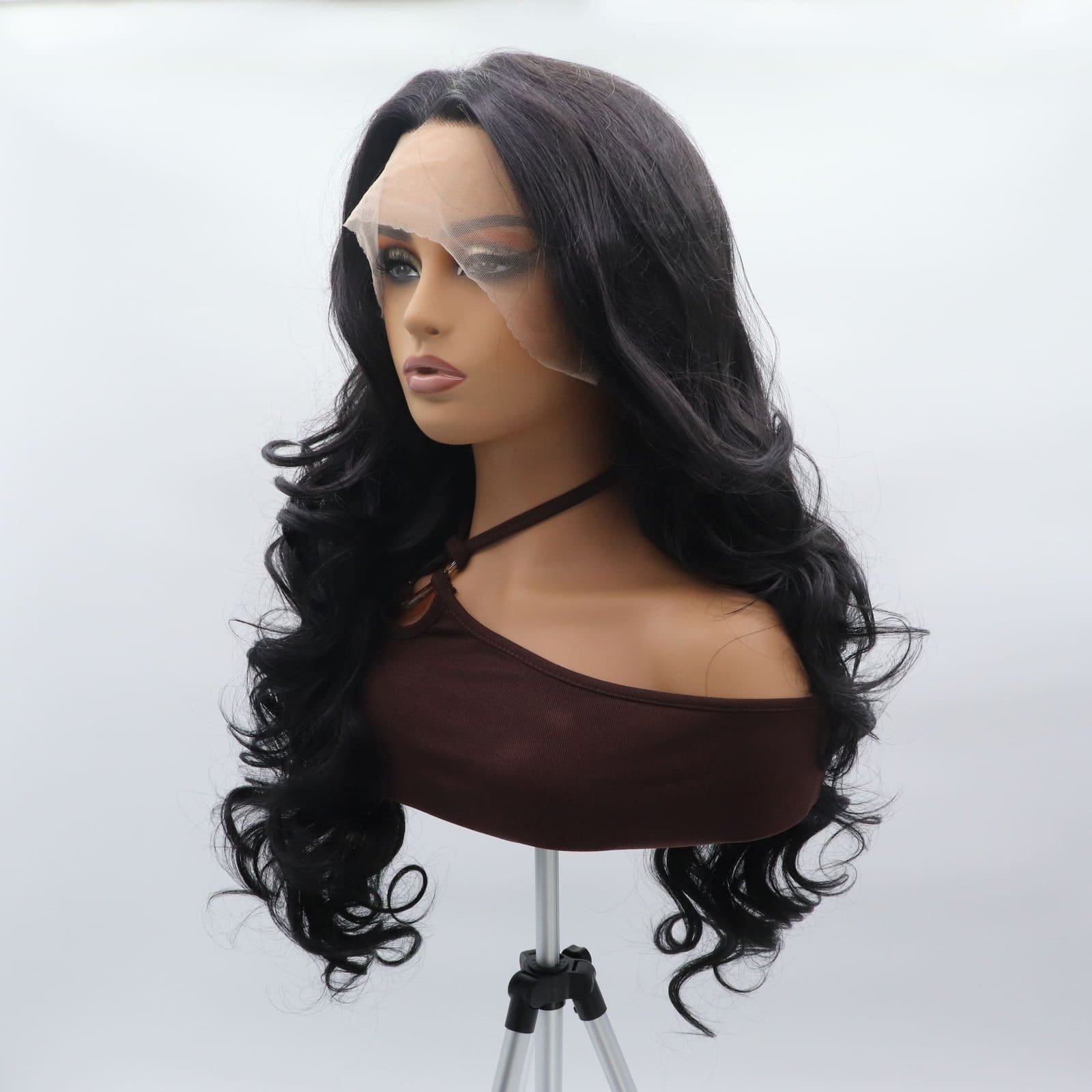 European and American cross-border wigs women's black middle parting long curls front lace high temperature silk big wave wigs full top full head cover - Image 3