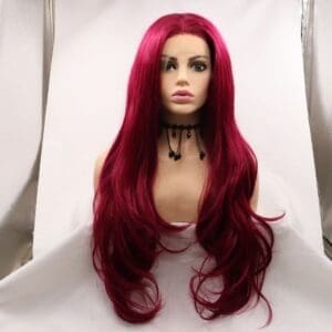 Wig Hand hook front lace ladies wigs rose red middle parting large wavy long curls natural fluffy hood