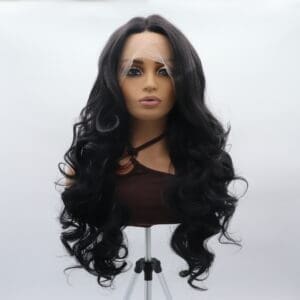 European and American cross-border wigs women's black middle parting long curls front lace high temperature silk big wave wigs full top full head cover