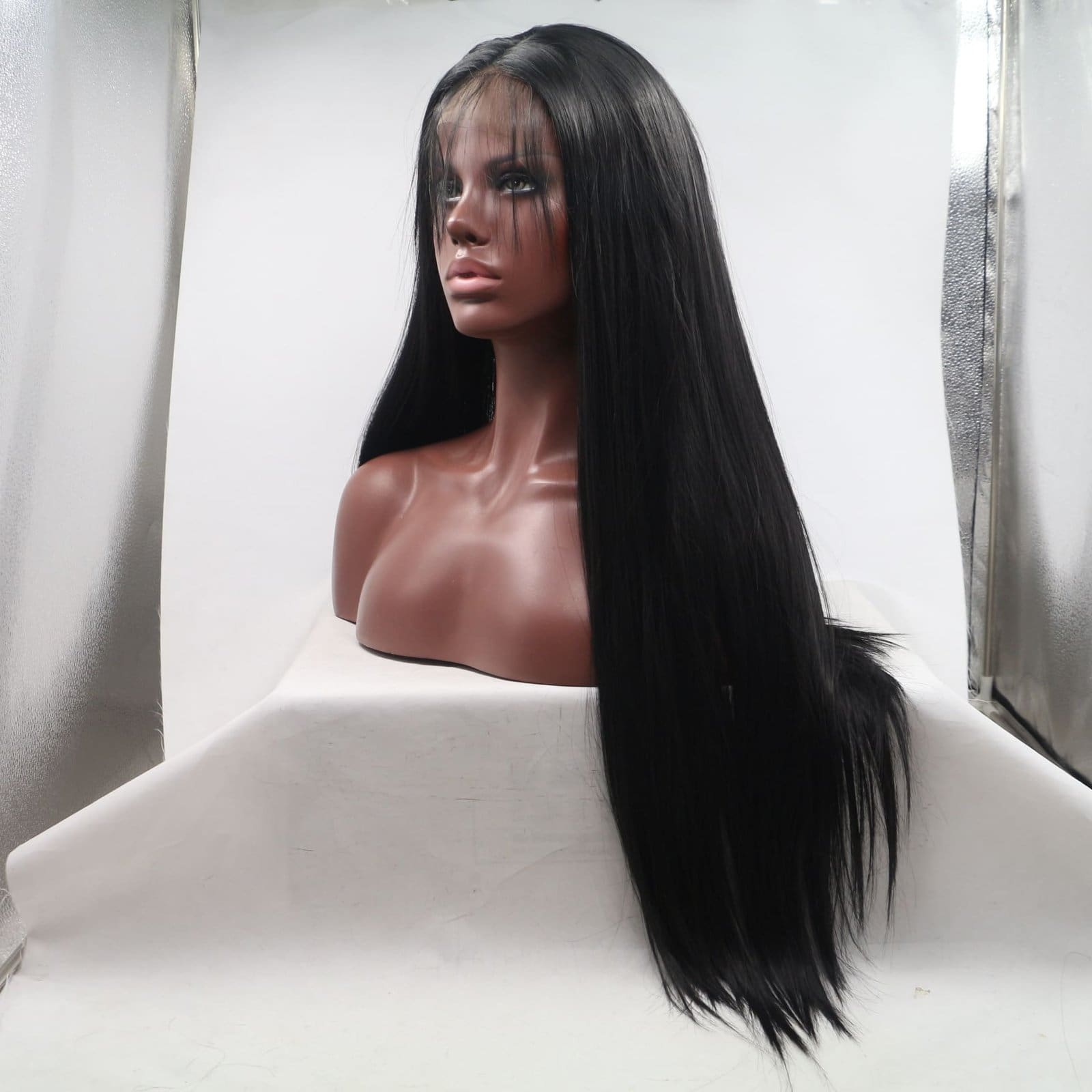 Model 3444 | Premium 24" Silk Straight Lace Front Wig - Natural Black Matte Synthetic Hair for Versatile Styling - Image 2