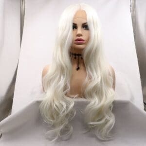 Qingdao hand-knitted front lace chemical fiber wig 1001# white big wave curls one piece drop shipping