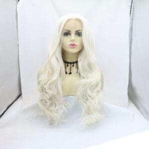Cross-border foreign trade 60# white chemical fiber wig hand hook front lace women's long curly hair chemical fiber full head cover
