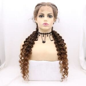 Hand knitted front lace wig female quarters gradient doll bangs long curly rose inner net full top wig