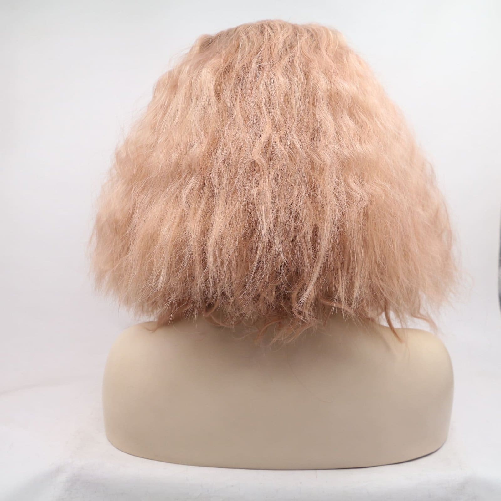 Hand hook front lace synthetic fiber wig matte high temperature silk collarbone hair gradient rose gold short curly hair wool curl cover - Image 4