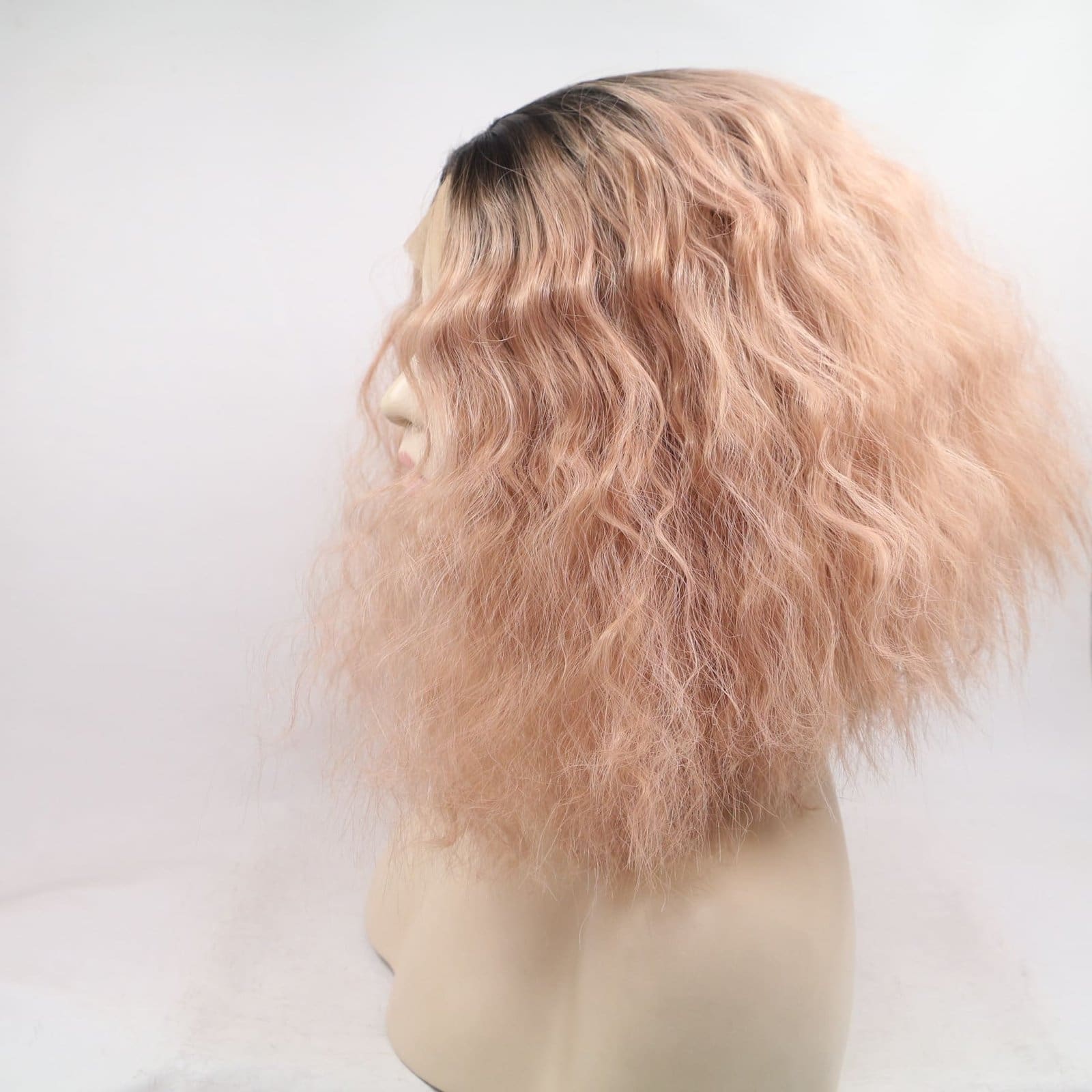 Hand hook front lace synthetic fiber wig matte high temperature silk collarbone hair gradient rose gold short curly hair wool curl cover - Image 3