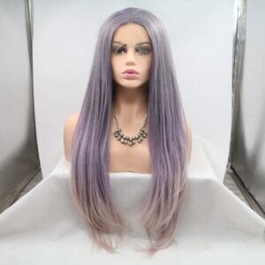 Cross-border foreign trade mixed purple gradient front lace wig chemical fiber high temperature silk cosplay long straight hair women