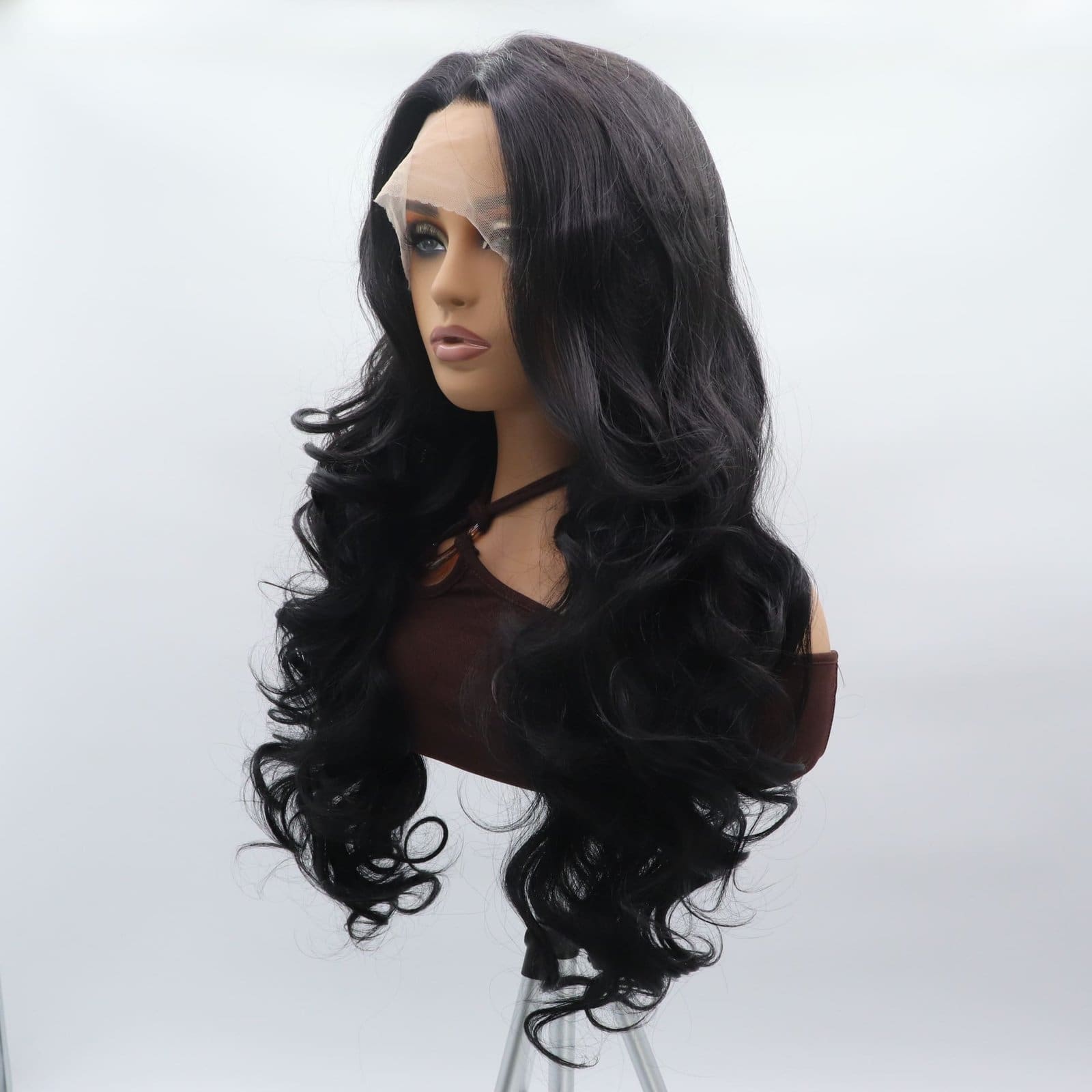 European and American cross-border wigs women's black middle parting long curls front lace high temperature silk big wave wigs full top full head cover - Image 2