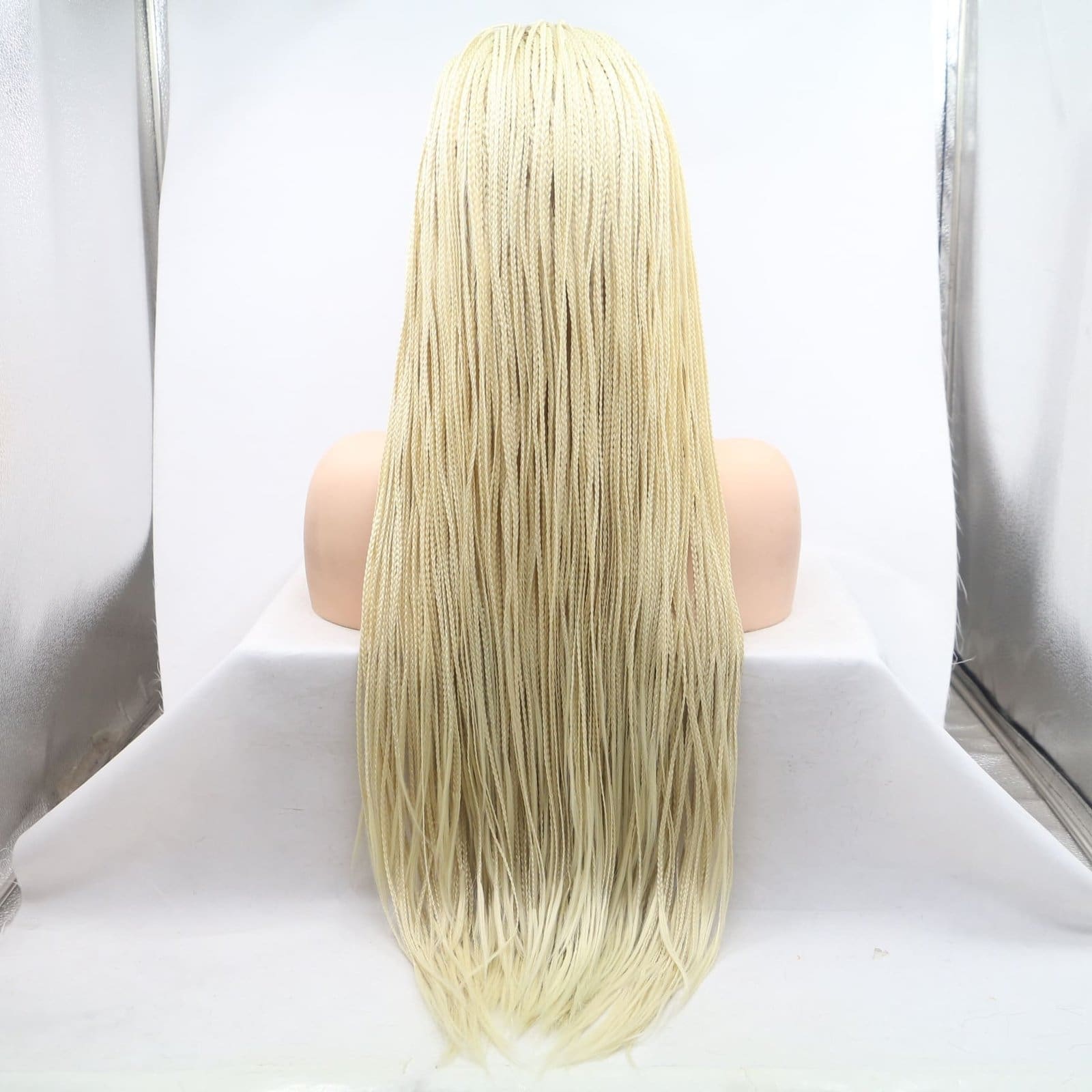 0093 Blonde Micro Braided Synthetic Wig - 24 Inch Small Box Braids for Women, Matte High-Temperature Fiber, Natural Looking Lace Front Style - Image 2