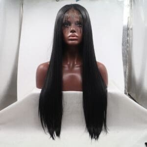Model 3444 | Premium 24" Silk Straight Lace Front Wig - Natural Black Matte Synthetic Hair for Versatile Styling