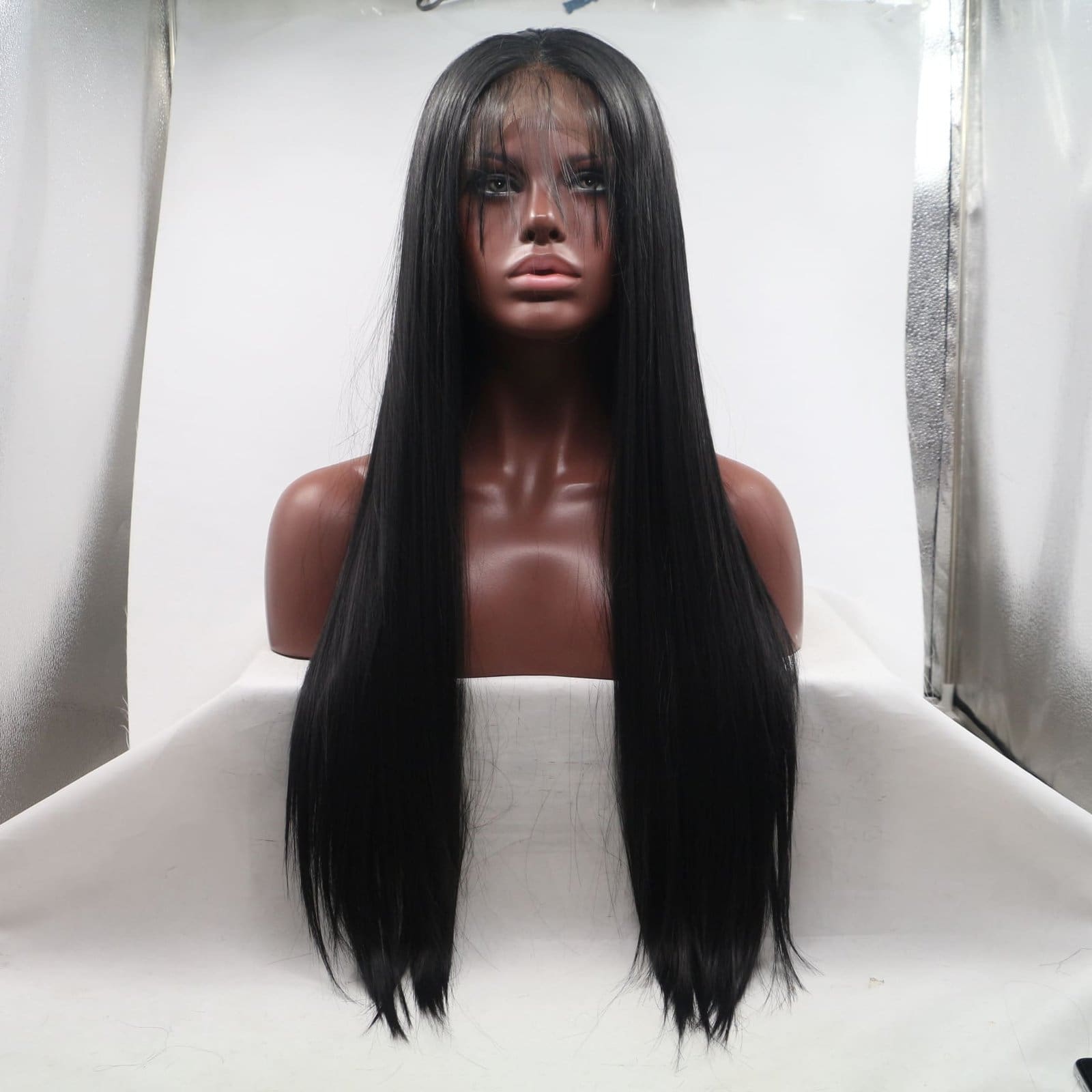 Model 3444 | Premium 24" Silk Straight Lace Front Wig - Natural Black Matte Synthetic Hair for Versatile Styling