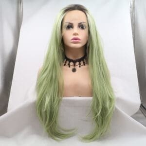 avocado green chemical fiber high temperature silk wig women's long hair dance anime cosplay headset