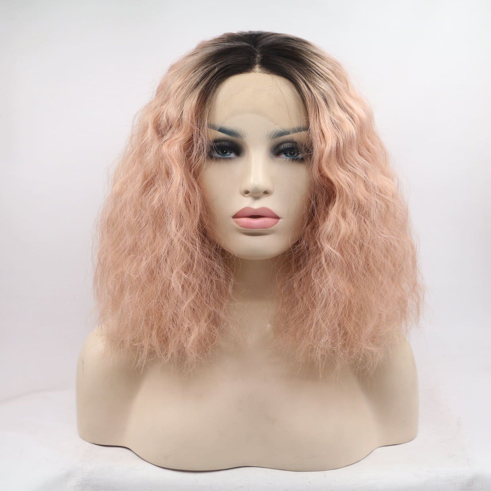 Hand hook front lace synthetic fiber wig matte high temperature silk collarbone hair gradient rose gold short curly hair wool curl cover - Image 2