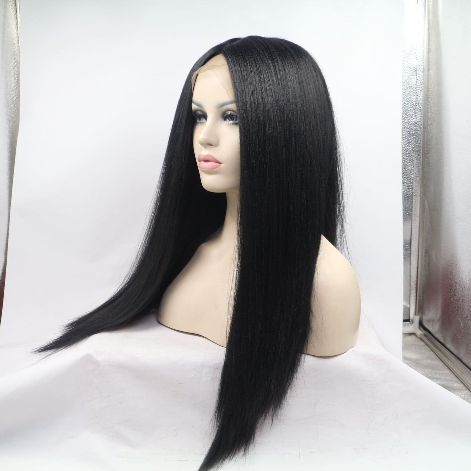 Cross-border foreign trade wigs chemical fiber lace wigs high temperature silk long straight hair headgear fluffy natural spot wholesale - Image 2