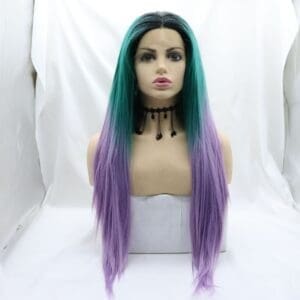 0640 Matte Long Straight Ombre Synthetic Wig - 24 Inch Teal to Purple Heat Resistant Hair for Women, Natural Looking & No Plastic Shine