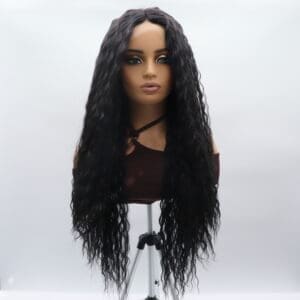 European and American hand-knitted black wigs women's front lace long curls African black small curls cross-border e-commerce chemical fiber full head cover
