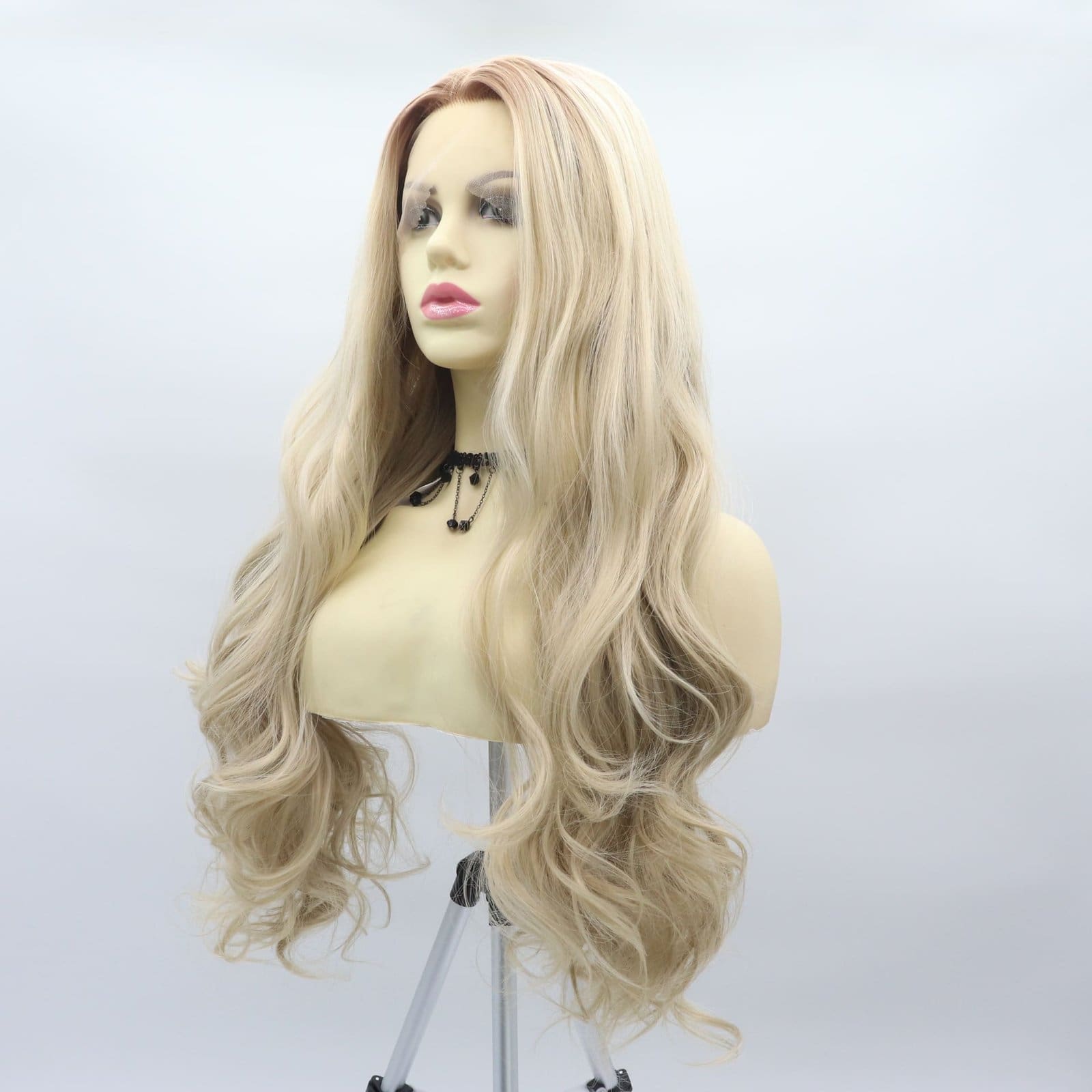 Hand hook front lace wig girl gradient blonde big wavy long curl matte high temperature silk chemical fiber full top cover - Image 2