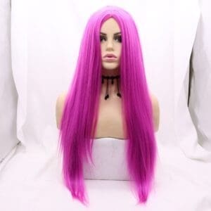 Vibrant Magenta Pink Long Straight Wig (Model 4016) - 24 Inch Middle Part Machine-Made Hair, Premium Matte Heat Resistant Fiber, Realistic & No Plastic Shine