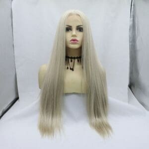 Platinum Glow Front Lace Hand-Tied Straight Wig  Matte High-Temp Fiber, Free Parting Natural Hairline