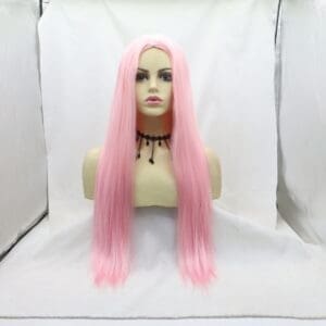 Vibrant Pink Long Straight Synthetic Wig - 24 Inch Middle Part Machine-Made Sleek Hair, Premium Matte Heat Resistant Fiber, Realistic & No Plastic Shine