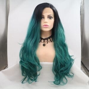 Hand-knitted front lace wig women's free division gradient green rose inner net high temperature silk full headset one piece drop shipping