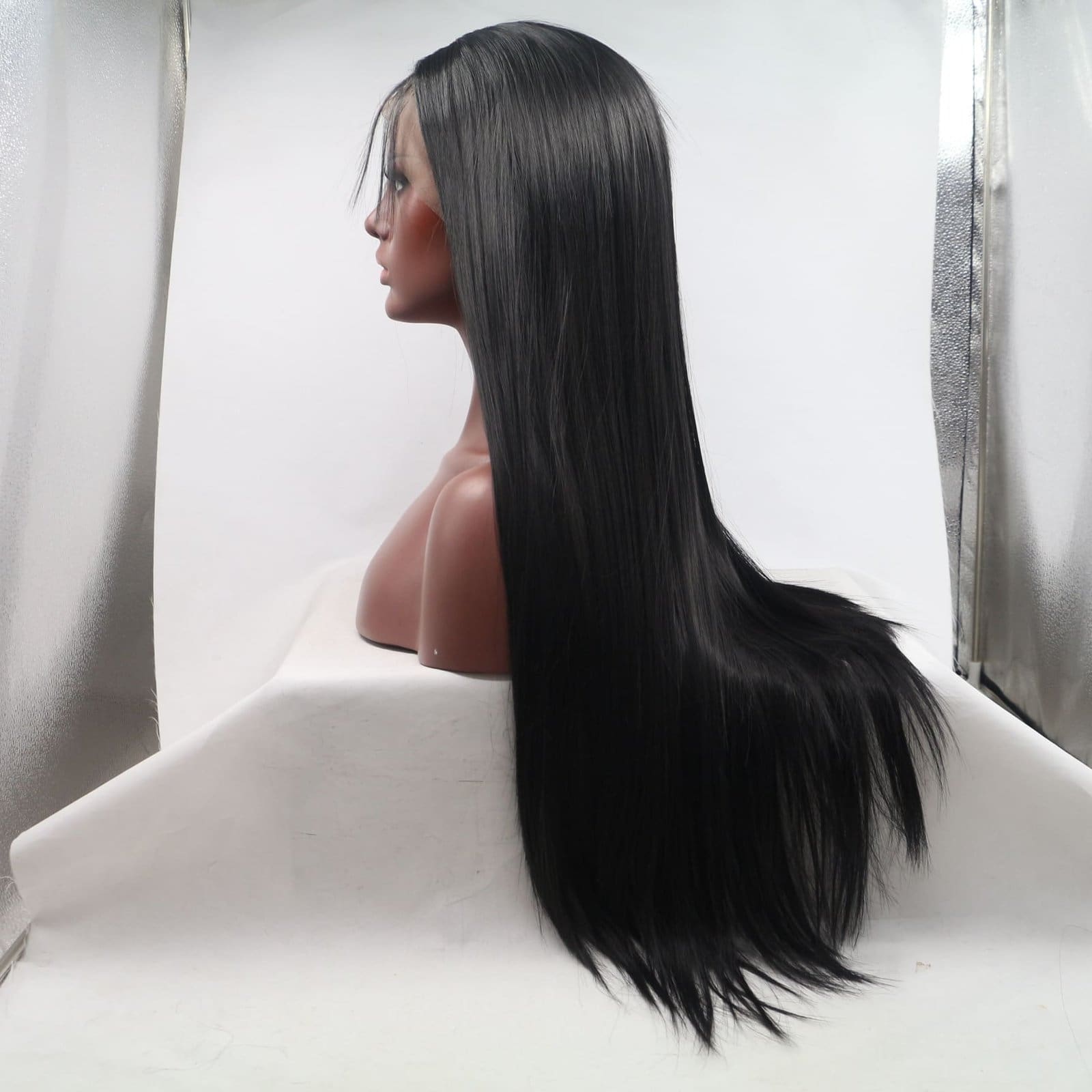Model 3444 | Premium 24" Silk Straight Lace Front Wig - Natural Black Matte Synthetic Hair for Versatile Styling - Image 3