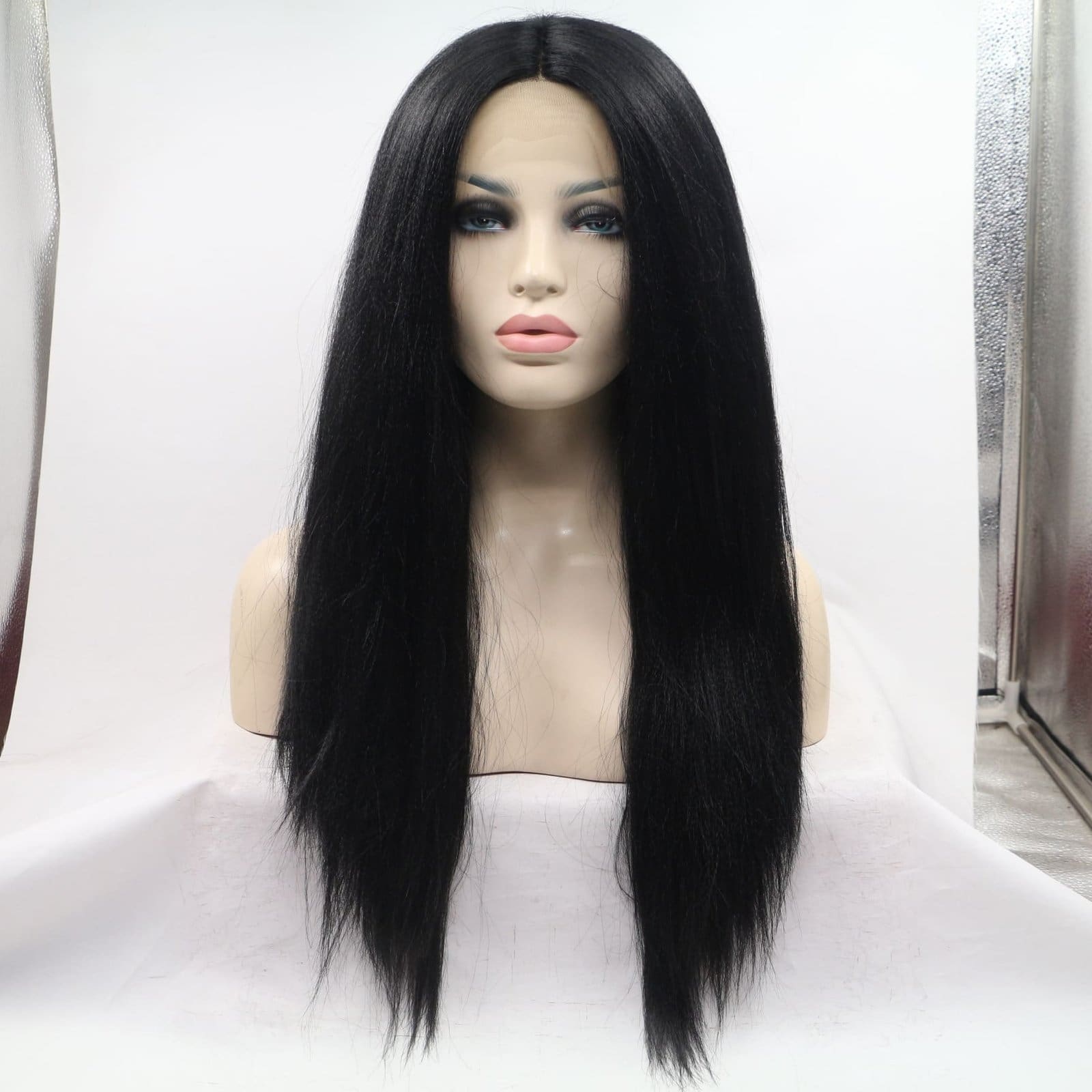 Cross-border foreign trade wigs chemical fiber lace wigs high temperature silk long straight hair headgear fluffy natural spot wholesale