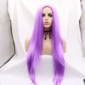 Purple high temperature silk chemical fiber women's wig middle part long hair straightening mechanism head cover cross-border foreign trade wigs manufacturers wholesale