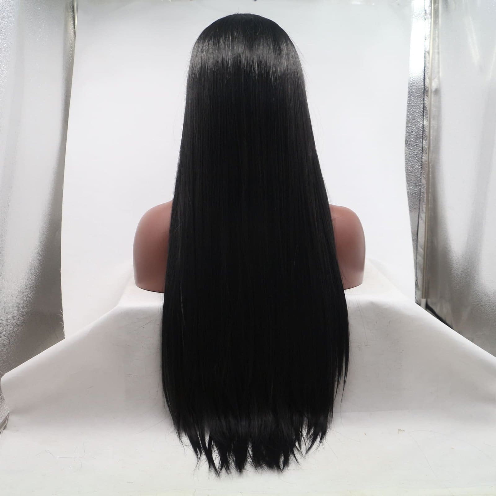 Model 3444 | Premium 24" Silk Straight Lace Front Wig - Natural Black Matte Synthetic Hair for Versatile Styling - Image 4